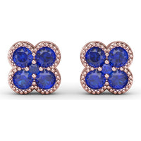 Floral Stud Earrings with Milgrain Detail and Round Sapphires by Fana - 1.08 Carat Total Sapphire Weight
