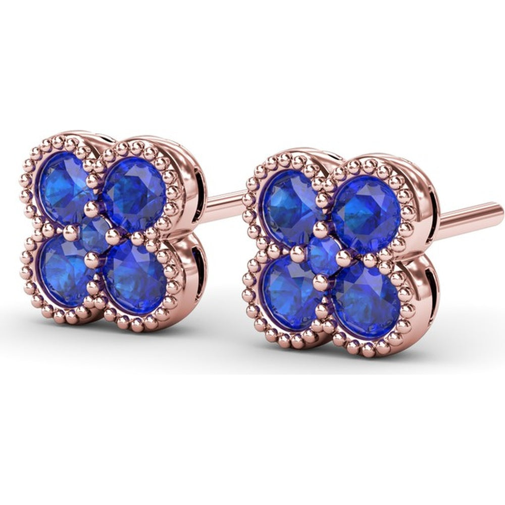 Floral Stud Earrings with Milgrain Detail and Round Sapphires by Fana - 1.08 Carat Total Sapphire Weight