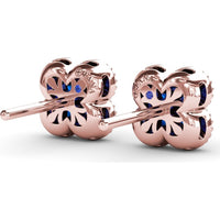 Floral Stud Earrings with Milgrain Detail and Round Sapphires by Fana - 1.08 Carat Total Sapphire Weight