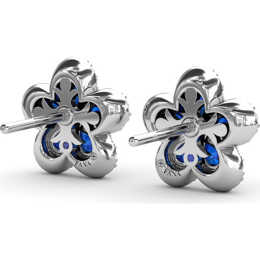 Floral Stud Earrings with Pear Sapphires and Pavé Diamond Halo by Fana - 2.57 Carat Total Gemstone Weight