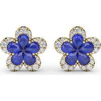 Floral Stud Earrings with Pear Sapphires and Pavé Diamond Halo by Fana - 2.57 Carat Total Gemstone Weight