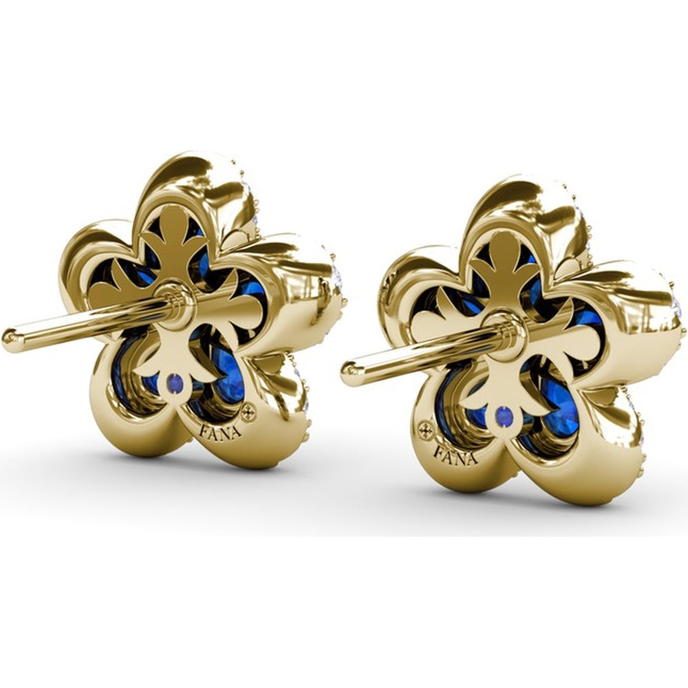 Floral Stud Earrings with Pear Sapphires and Pavé Diamond Halo by Fana - 2.57 Carat Total Gemstone Weight