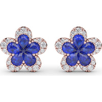 Floral Stud Earrings with Pear Sapphires and Pavé Diamond Halo by Fana - 2.57 Carat Total Gemstone Weight