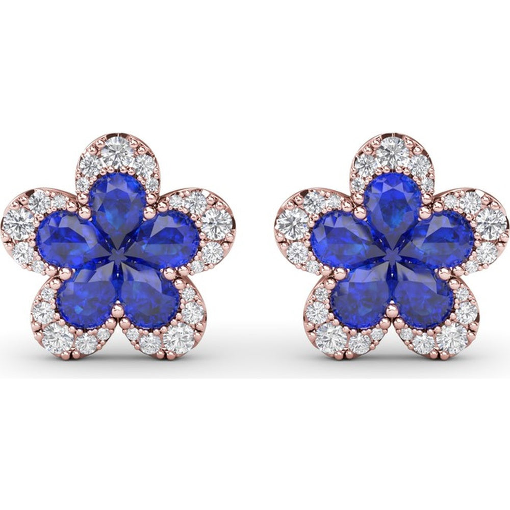 Floral Stud Earrings with Pear Sapphires and Pavé Diamond Halo by Fana - 2.57 Carat Total Gemstone Weight
