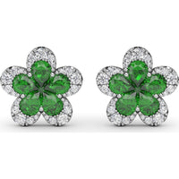 Floral Stud Earrings with Pear-Shaped Emeralds and Graduated Diamond Halo by Fana - 2.06 Carat Total Gemstone Weight