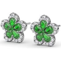 Floral Stud Earrings with Pear-Shaped Emeralds and Graduated Diamond Halo by Fana - 2.06 Carat Total Gemstone Weight