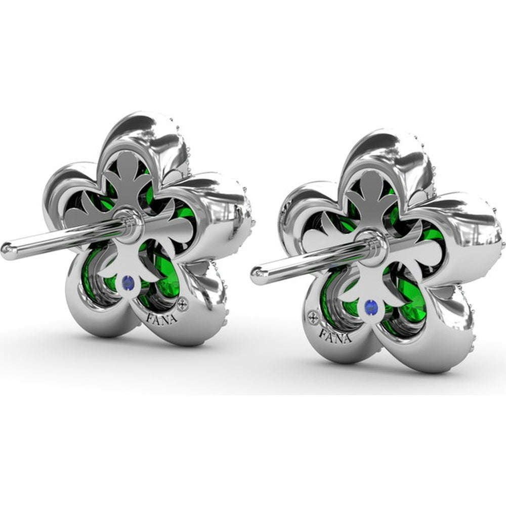 Floral Stud Earrings with Pear-Shaped Emeralds and Graduated Diamond Halo by Fana - 2.06 Carat Total Gemstone Weight