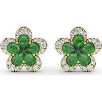 Floral Stud Earrings with Pear-Shaped Emeralds and Graduated Diamond Halo by Fana - 2.06 Carat Total Gemstone Weight