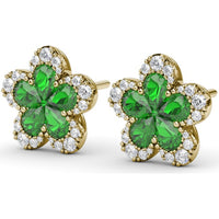 Floral Stud Earrings with Pear-Shaped Emeralds and Graduated Diamond Halo by Fana - 2.06 Carat Total Gemstone Weight
