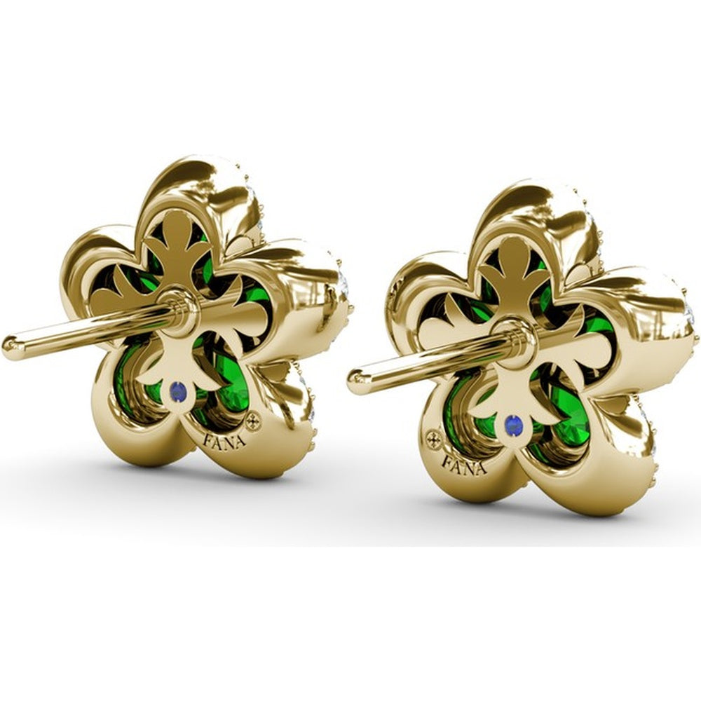 Floral Stud Earrings with Pear-Shaped Emeralds and Graduated Diamond Halo by Fana - 2.06 Carat Total Gemstone Weight