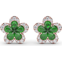 Floral Stud Earrings with Pear-Shaped Emeralds and Graduated Diamond Halo by Fana - 2.06 Carat Total Gemstone Weight