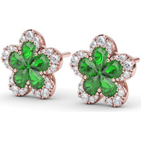 Floral Stud Earrings with Pear-Shaped Emeralds and Graduated Diamond Halo by Fana - 2.06 Carat Total Gemstone Weight