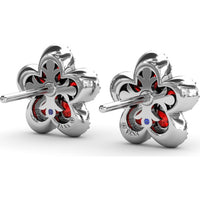 Floral Stud Earrings with Pear-Shaped Rubies and Diamond Halo by Fana - 2.57 Carat Total Gemstone Weight