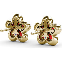Floral Stud Earrings with Pear-Shaped Rubies and Diamond Halo by Fana - 2.57 Carat Total Gemstone Weight
