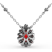 Floral Teardrop Ruby Pendant with Diamond Halo and Diamond Station Chain by Fana - 1.08 Carat Total Gemstone Weight