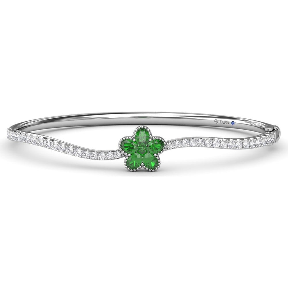 Floral Wave Bangle with Oval and Round Emeralds and Pavé Diamonds by Fana - 2.12 Carat Total Gemstone Weight
