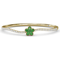 Floral Wave Bangle with Oval and Round Emeralds and Pavé Diamonds by Fana - 2.12 Carat Total Gemstone Weight