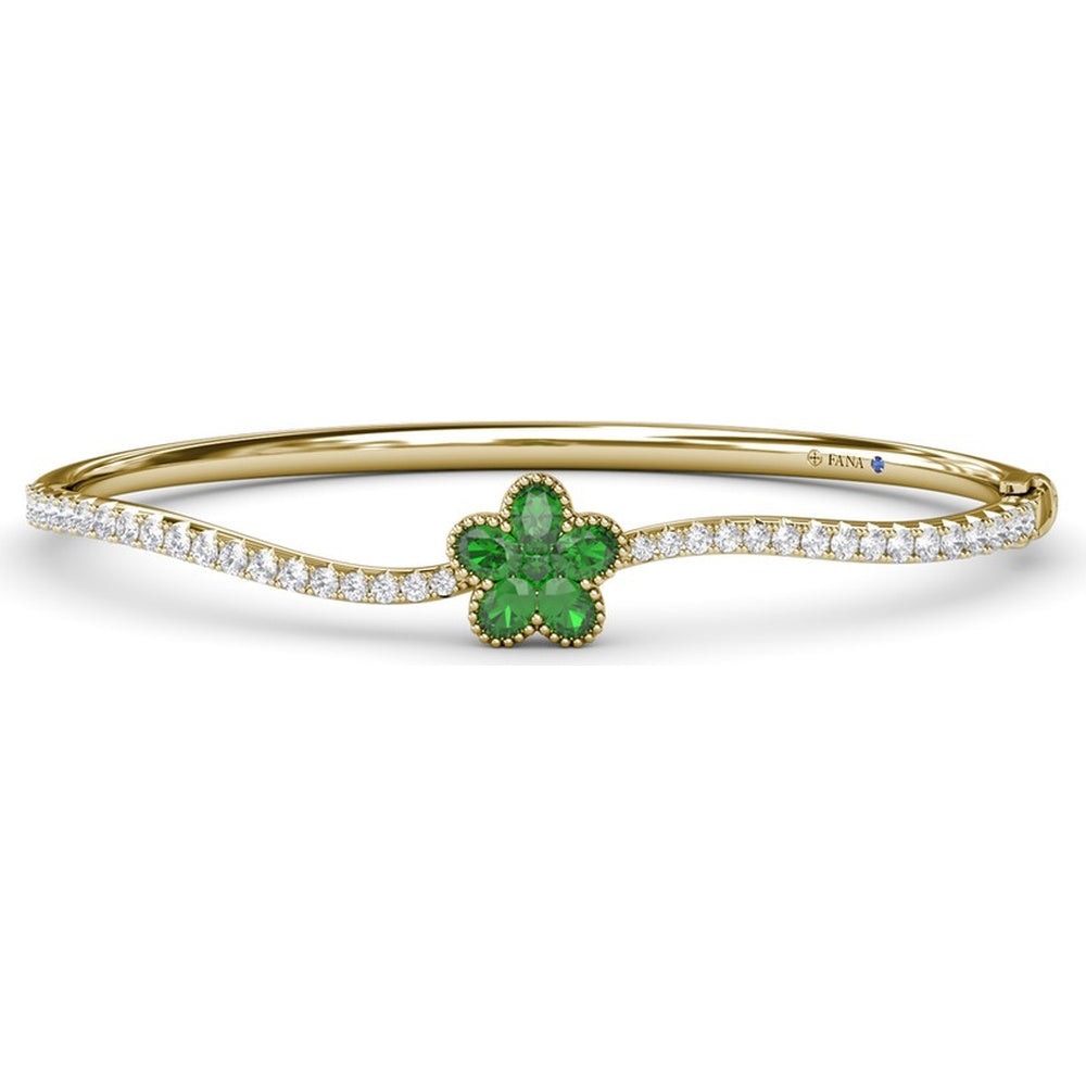 Floral Wave Bangle with Oval and Round Emeralds and Pavé Diamonds by Fana - 2.12 Carat Total Gemstone Weight