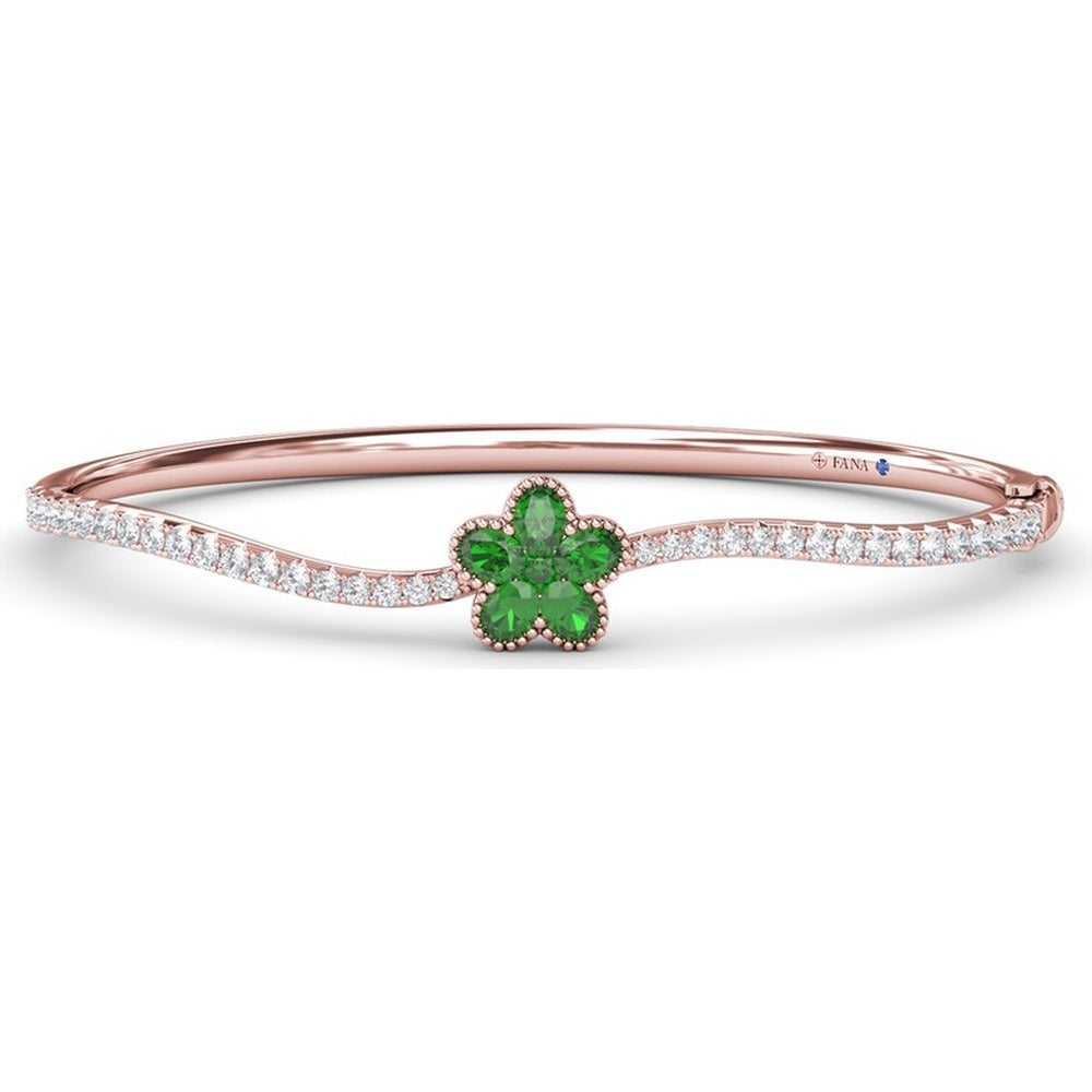 Floral Wave Bangle with Oval and Round Emeralds and Pavé Diamonds by Fana - 2.12 Carat Total Gemstone Weight