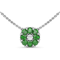 Flower Cluster Pendant Necklace with Round Diamonds and Emeralds by Fana - 1.57 Carat Total Gemstone Weight