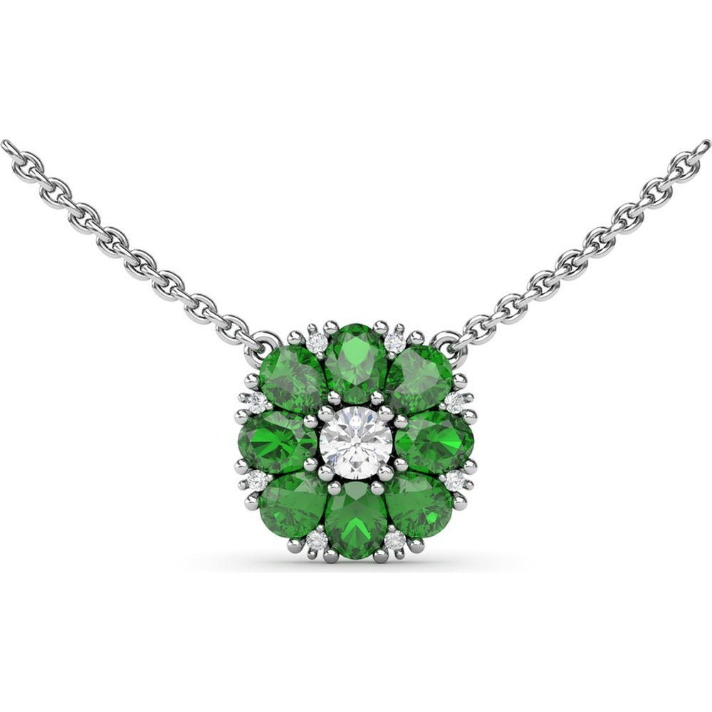 Flower Cluster Pendant Necklace with Round Diamonds and Emeralds by Fana - 1.57 Carat Total Gemstone Weight