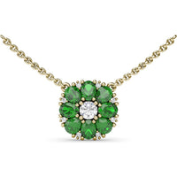 Flower Cluster Pendant Necklace with Round Diamonds and Emeralds by Fana - 1.57 Carat Total Gemstone Weight
