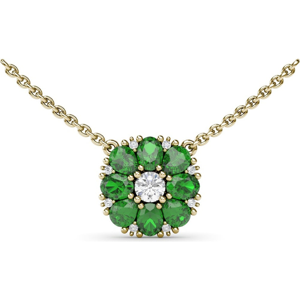 Flower Cluster Pendant Necklace with Round Diamonds and Emeralds by Fana - 1.57 Carat Total Gemstone Weight