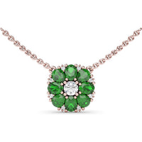 Flower Cluster Pendant Necklace with Round Diamonds and Emeralds by Fana - 1.57 Carat Total Gemstone Weight