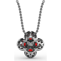 Flower Pendant with Round Rubies and Pavé Diamond Halos by Fana - 1.63 Carat Total Gemstone Weight