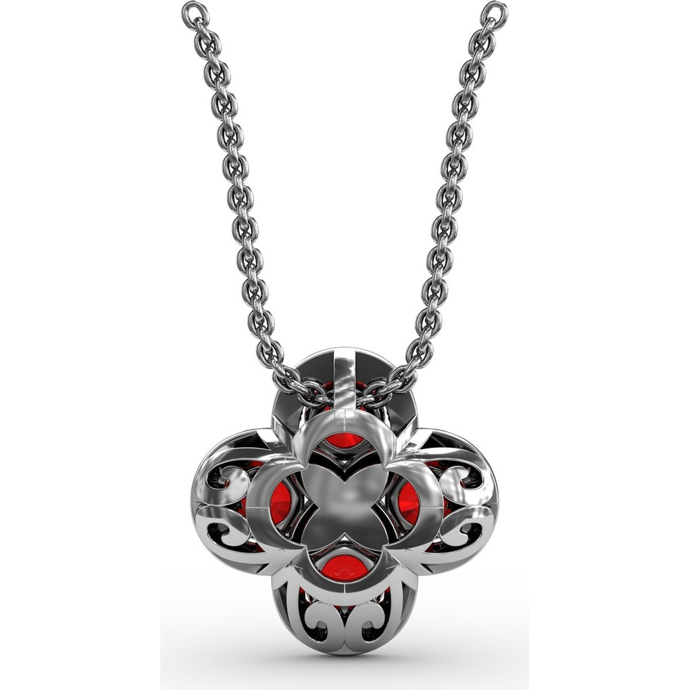 Flower Pendant with Round Rubies and Pavé Diamond Halos by Fana - 1.63 Carat Total Gemstone Weight