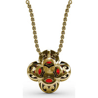 Flower Pendant with Round Rubies and Pavé Diamond Halos by Fana - 1.63 Carat Total Gemstone Weight