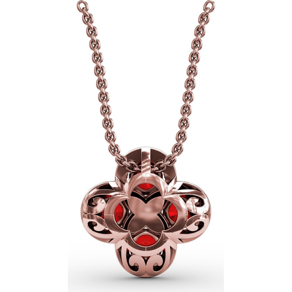 Flower Pendant with Round Rubies and Pavé Diamond Halos by Fana - 1.63 Carat Total Gemstone Weight