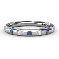 Flush Set Alternating Round Sapphire and Diamond Stackable Band by Fana - 0.08 Carat Total Gemstone Weight