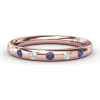 Flush Set Alternating Round Sapphire and Diamond Stackable Band by Fana - 0.08 Carat Total Gemstone Weight