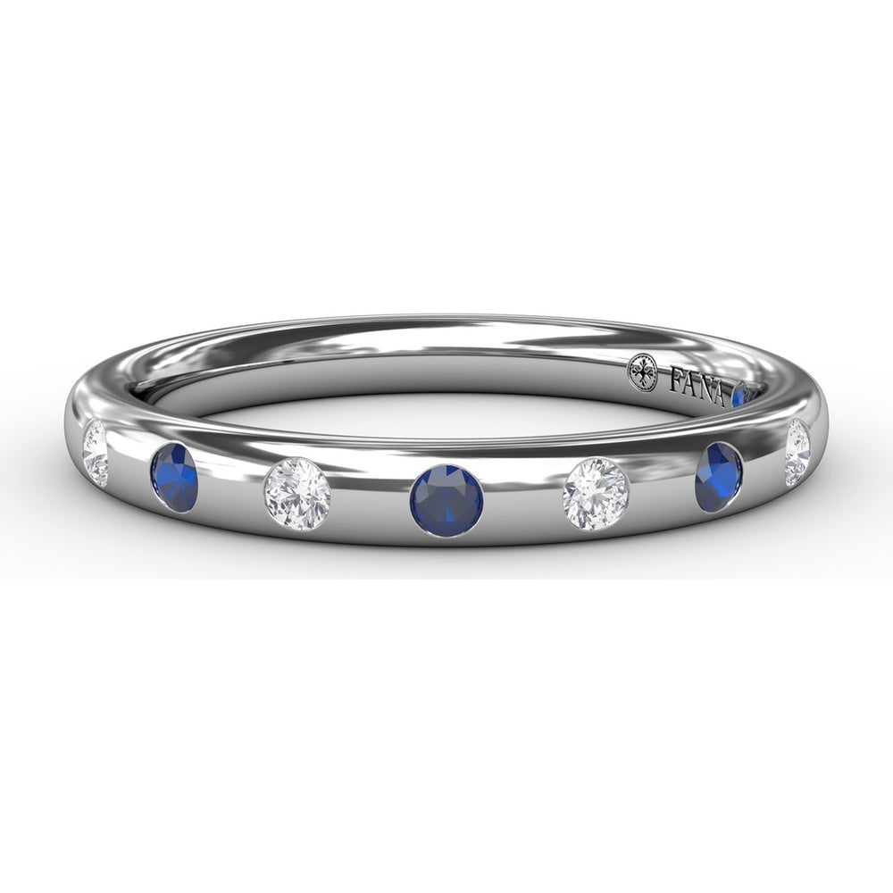 Flush Set Alternating Round Sapphire and Diamond Stackable Band by Fana - 0.08 Carat Total Gemstone Weight