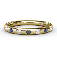 Flush Set Alternating Round Sapphire and Diamond Stackable Band by Fana - 0.08 Carat Total Gemstone Weight