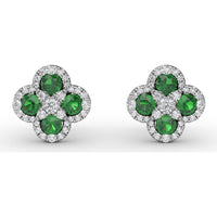 Four-Leaf Clover Emerald and Diamond Cluster Stud Earrings by Fana - 1.27 Carat Total Gemstone Weight