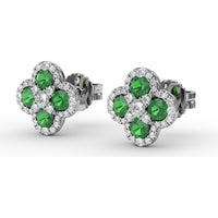Four-Leaf Clover Emerald and Diamond Cluster Stud Earrings by Fana - 1.27 Carat Total Gemstone Weight