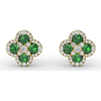 Four-Leaf Clover Emerald and Diamond Cluster Stud Earrings by Fana - 1.27 Carat Total Gemstone Weight