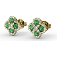 Four-Leaf Clover Emerald and Diamond Cluster Stud Earrings by Fana - 1.27 Carat Total Gemstone Weight