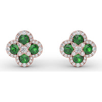 Four-Leaf Clover Emerald and Diamond Cluster Stud Earrings by Fana - 1.27 Carat Total Gemstone Weight