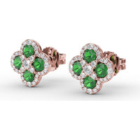 Four-Leaf Clover Emerald and Diamond Cluster Stud Earrings by Fana - 1.27 Carat Total Gemstone Weight
