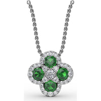 Four-Leaf Clover Pendant with Halo Set Round Emeralds and Diamonds by Fana - 1.31 Carat Total Gemstone Weight