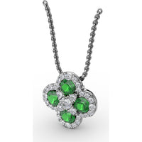 Four-Leaf Clover Pendant with Halo Set Round Emeralds and Diamonds by Fana - 1.31 Carat Total Gemstone Weight
