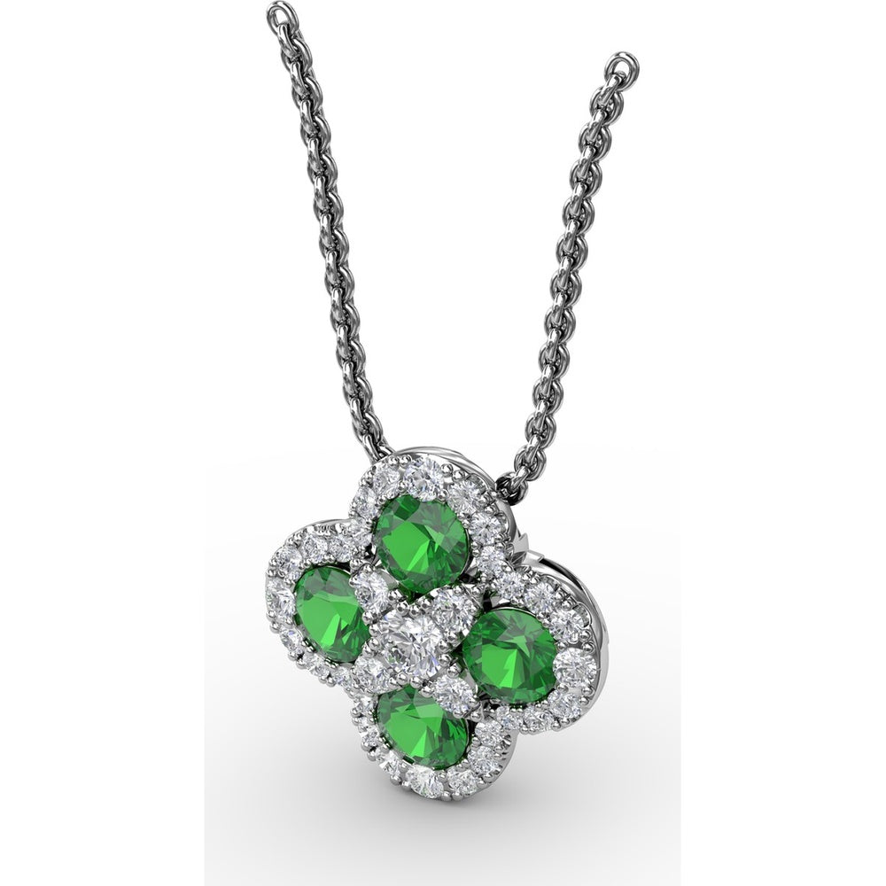 Four-Leaf Clover Pendant with Halo Set Round Emeralds and Diamonds by Fana - 1.31 Carat Total Gemstone Weight