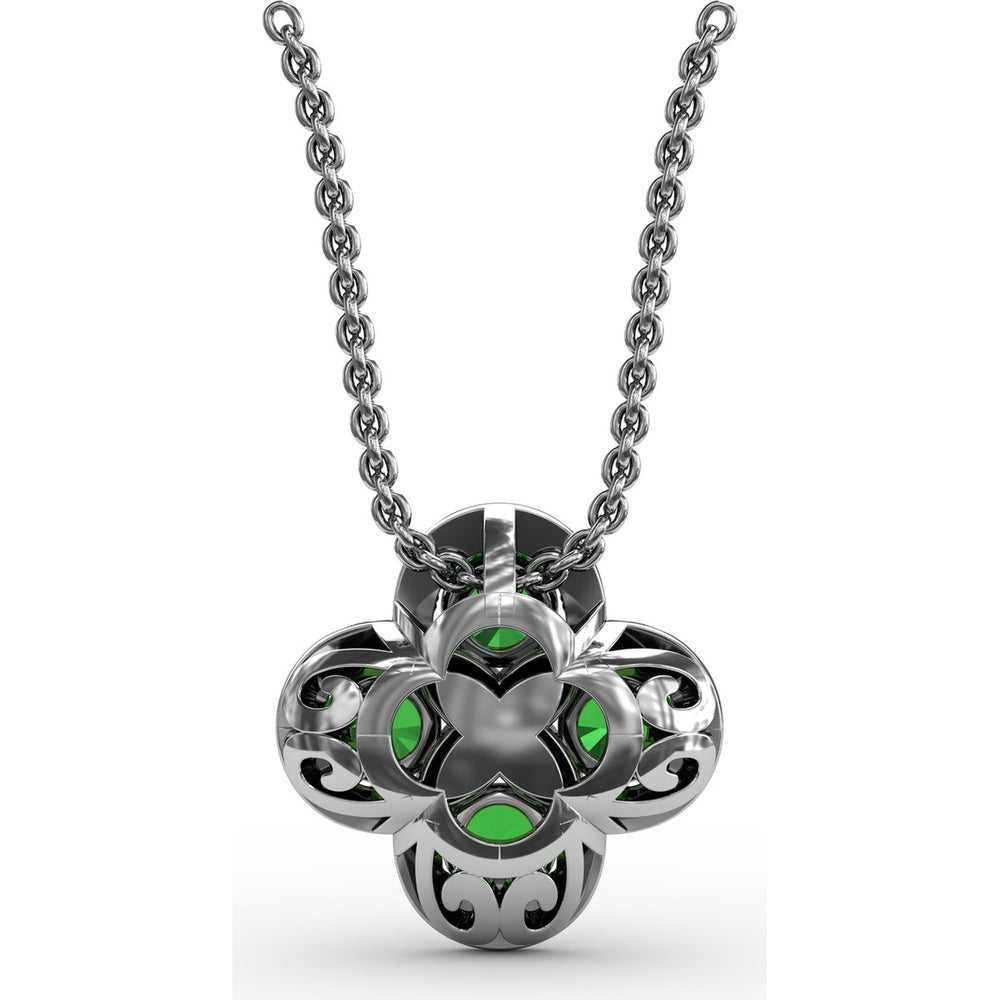 Four-Leaf Clover Pendant with Halo Set Round Emeralds and Diamonds by Fana - 1.31 Carat Total Gemstone Weight