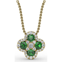 Four-Leaf Clover Pendant with Halo Set Round Emeralds and Diamonds by Fana - 1.31 Carat Total Gemstone Weight