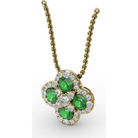 Four-Leaf Clover Pendant with Halo Set Round Emeralds and Diamonds by Fana - 1.31 Carat Total Gemstone Weight