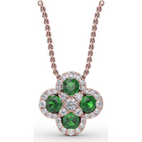 Four-Leaf Clover Pendant with Halo Set Round Emeralds and Diamonds by Fana - 1.31 Carat Total Gemstone Weight