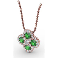 Four-Leaf Clover Pendant with Halo Set Round Emeralds and Diamonds by Fana - 1.31 Carat Total Gemstone Weight